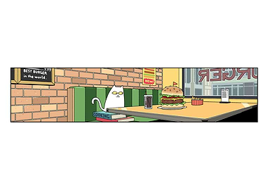 Cat in Diner with Burger