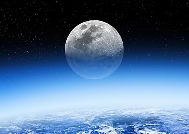 Moon over Earth from Space View