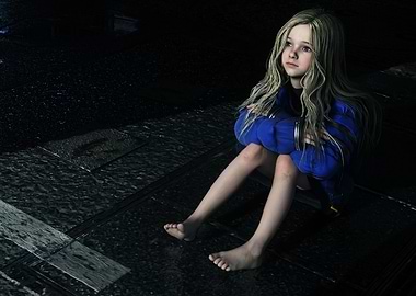 Sad girl sitting on wet ground pragmata