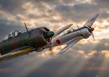 Two Japanese planes flying in formation