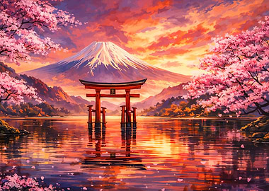 Mount Fuji and Torii Gate Painting