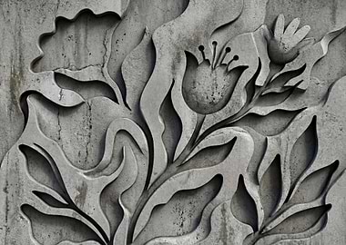 3D Concrete Floral Relief Sculpture