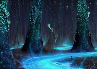 Mystical Glowing Forest Landscape