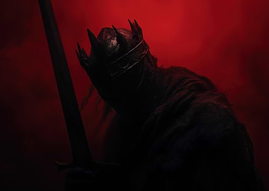Dark King with Sword in Red Light