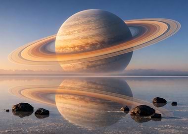 Saturn reflected on water surface