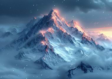 Snowy Mountain Peak with Glowing Edges