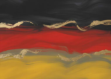 Abstract German Flag Painting with Gold Accents