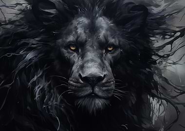 Majestic Black Lion Portrait