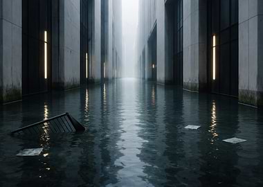 Flooded Cityscape with Reflections