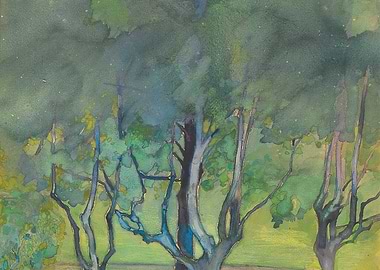 Watercolor Trees Landscape