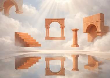 Surreal Architectural Dreamscape with Reflections