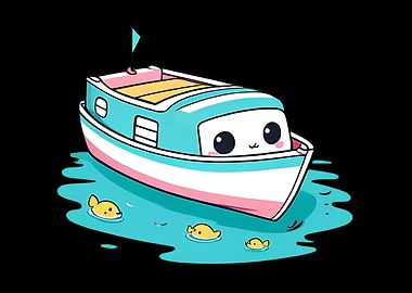 Cute Cartoon Boat with Fish