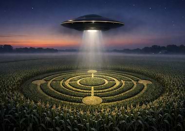 UFO over crop circle at night