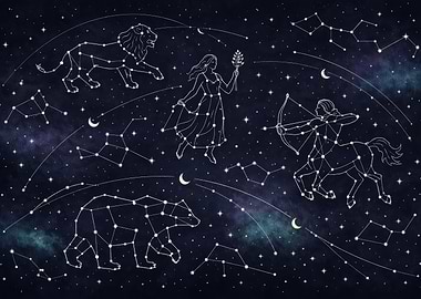 Constellation Zodiac Signs in Night Sky