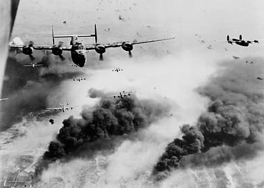 World War II Bomber Formation over Smoke