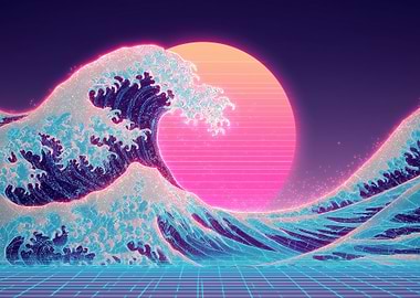 Synthwave Ocean Wave with Sunset