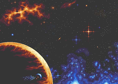 Pixelated Space Scene with Planet