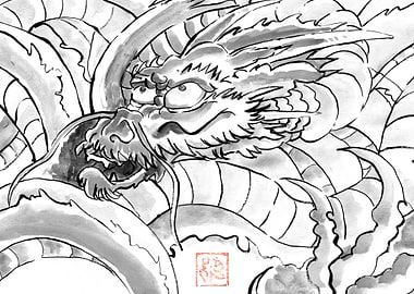 Monochrome Dragon Ink Painting