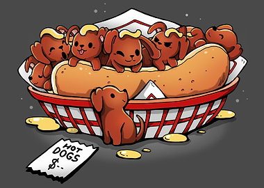 Cartoon Hot Dogs with Dachshunds