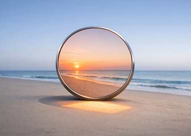 Beach Sunset Through Circular Portal