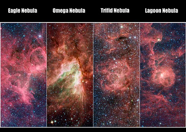 Nebulae Collage: Eagle, Omega, Trifid, Lagoon