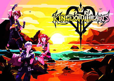 Kingdom Hearts characters on a beach