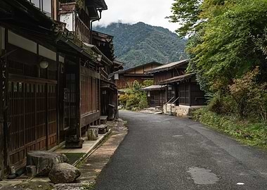 Traditional Japanese Village Street Scene