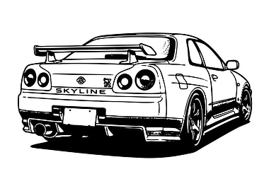 Nissan Skyline R34 Black and White
