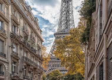 Eiffel Tower View from Parisian Street