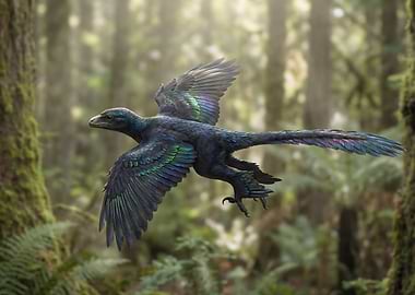 Microraptor Flying Through Forest