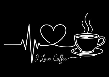 I Love Coffee Poster, ECG Heart Coffee Line Art Print, Minimalist Coffee Wall Art