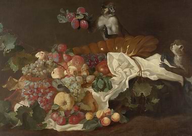 Still Life with Fruit and Monkeys