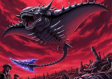 Spiked Monster Ray in Red Sky