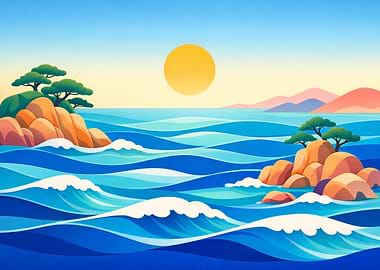 Stylized Ocean Landscape with Islands