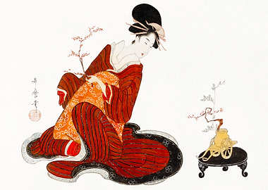 Geisha with Bonsai and Cart