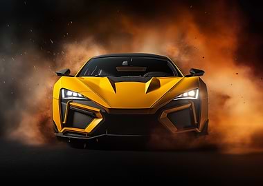 Yellow Supercar in smoke