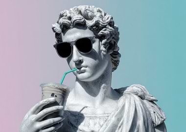 Statue with Sunglasses Drinking Coffee