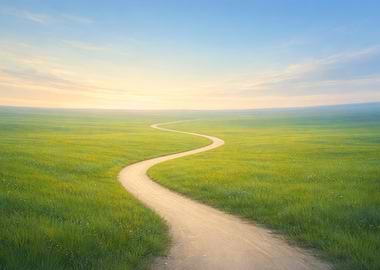 Winding Path Through Green Field