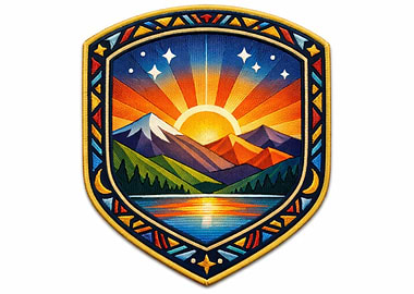 Sunrise Over Mountains and Lake Patch