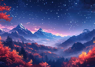 Starry Night Mountain Landscape