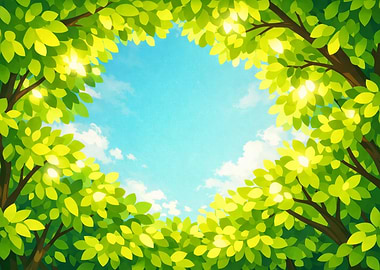 Lush Green Canopy Against Blue Sky