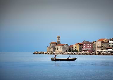 Rowboat in front of Piran town