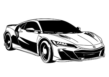 Black and White Sports Car Illustration