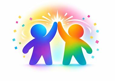 Two figures high-fiving with confetti