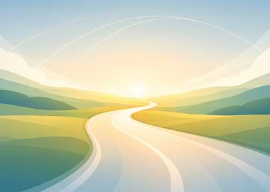 Winding Road Through Rolling Hills at Sunrise