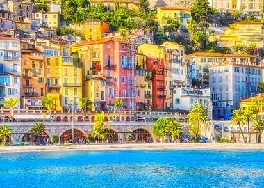 Colorful Coastal Town with Beach