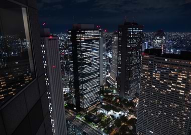 Nighttime Cityscape with Skyscrapers of Tokyo Shinjuku