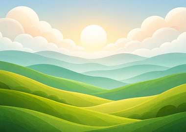 Sunrise Over Rolling Green Hills