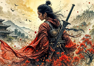 Samurai Warrior in Red Robes