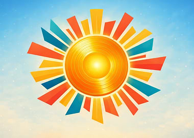 Stylized Sun with Colorful Rays